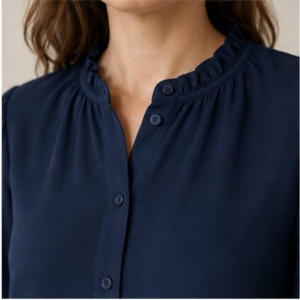 Navy Ruffle Collar Blouse - Picture 4 of 6